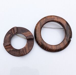 Vintage Mid Century Wooden Circular Brooch Set